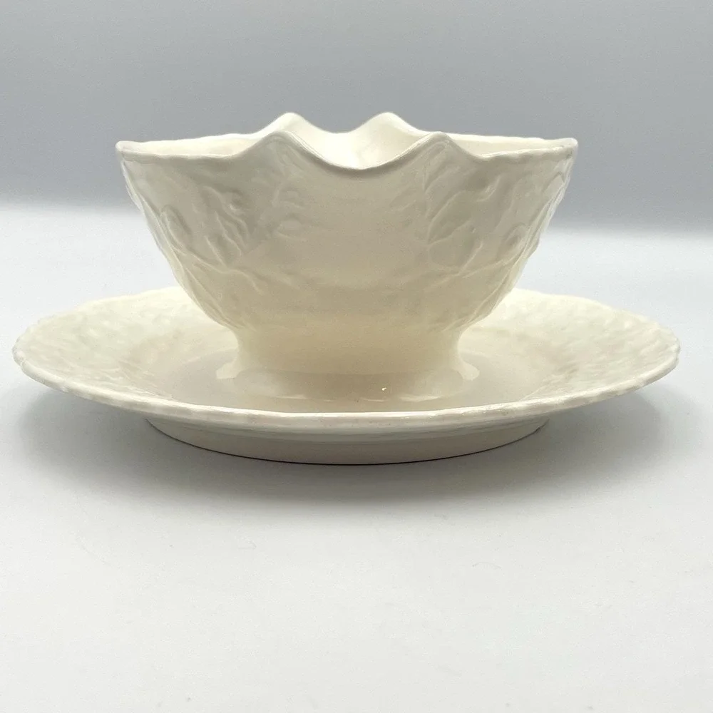 Vintage 1960s Pope Gosser China‎ Rose Point Gravy Boat Attached Underplate USA